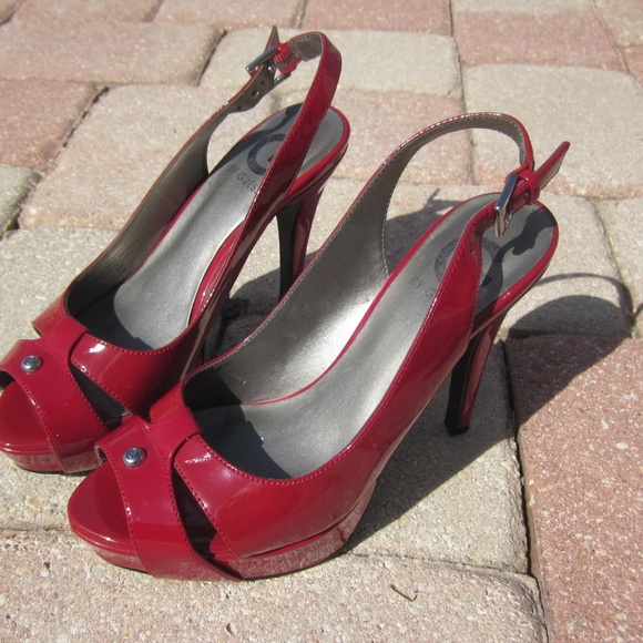 RED Guess Cathy Peep Toe Platform Stiletto - NICE! - Picture 2 of 6